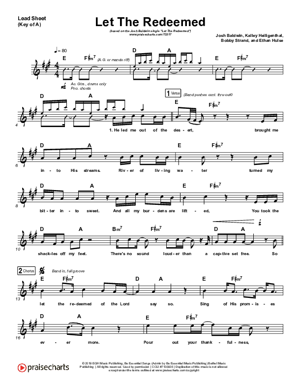 Let The Redeemed Lead Sheet (Melody) (Josh Baldwin)