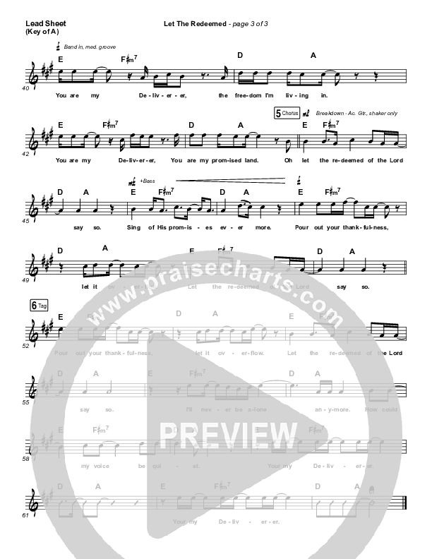 Let The Redeemed Lead Sheet (Melody) (Josh Baldwin)