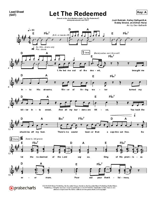 Let The Redeemed Lead Sheet (SAT) (Josh Baldwin)