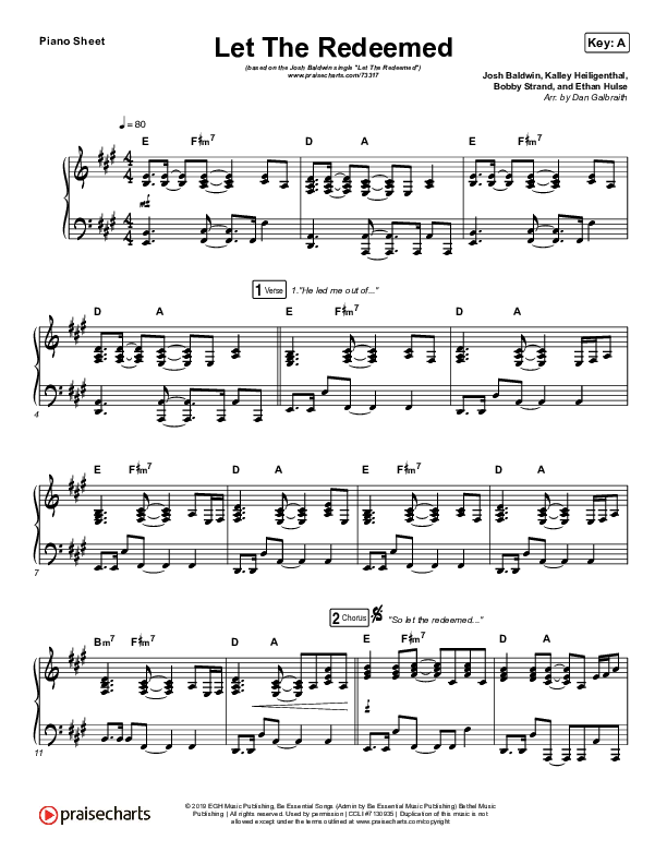 Let The Redeemed Piano Sheet (Josh Baldwin)