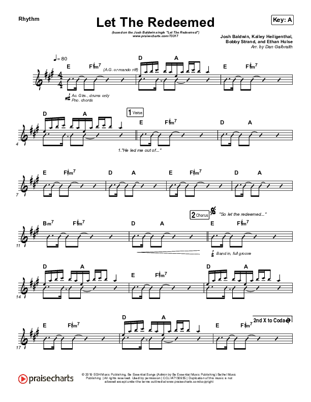 Let The Redeemed Rhythm Chart (Josh Baldwin)