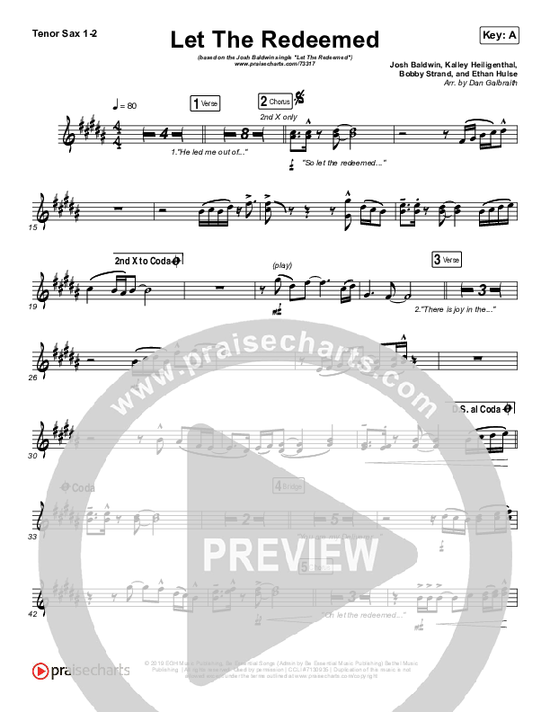 Let The Redeemed Tenor Sax 1/2 (Josh Baldwin)