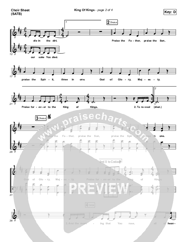 King Of Kings Choir Sheet (SATB) (Hillsong Worship)