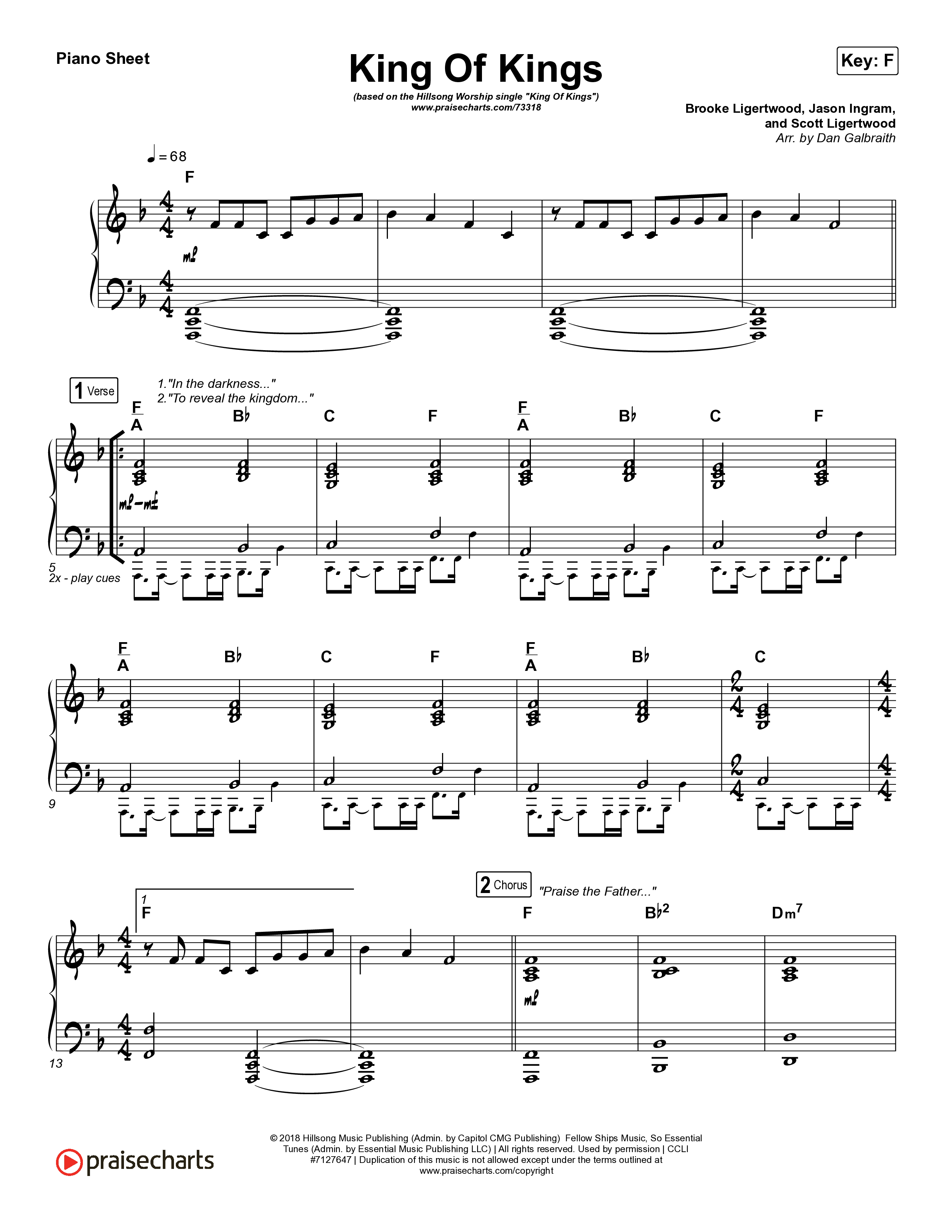 King Of Kings Piano Sheet (Hillsong Worship)