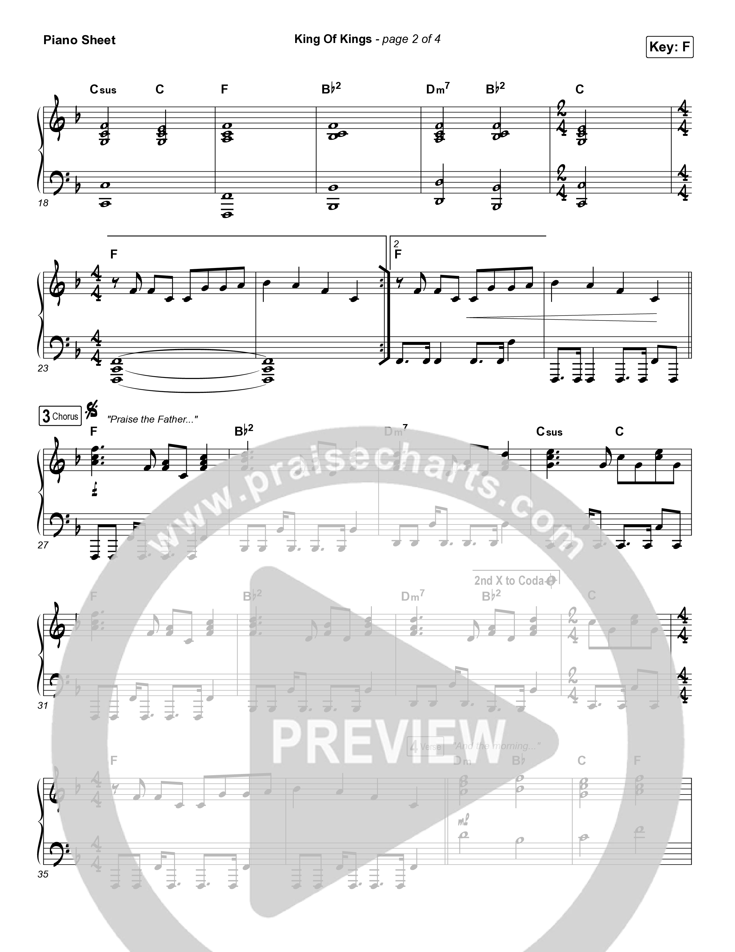 King Of Kings Piano Sheet (Hillsong Worship)