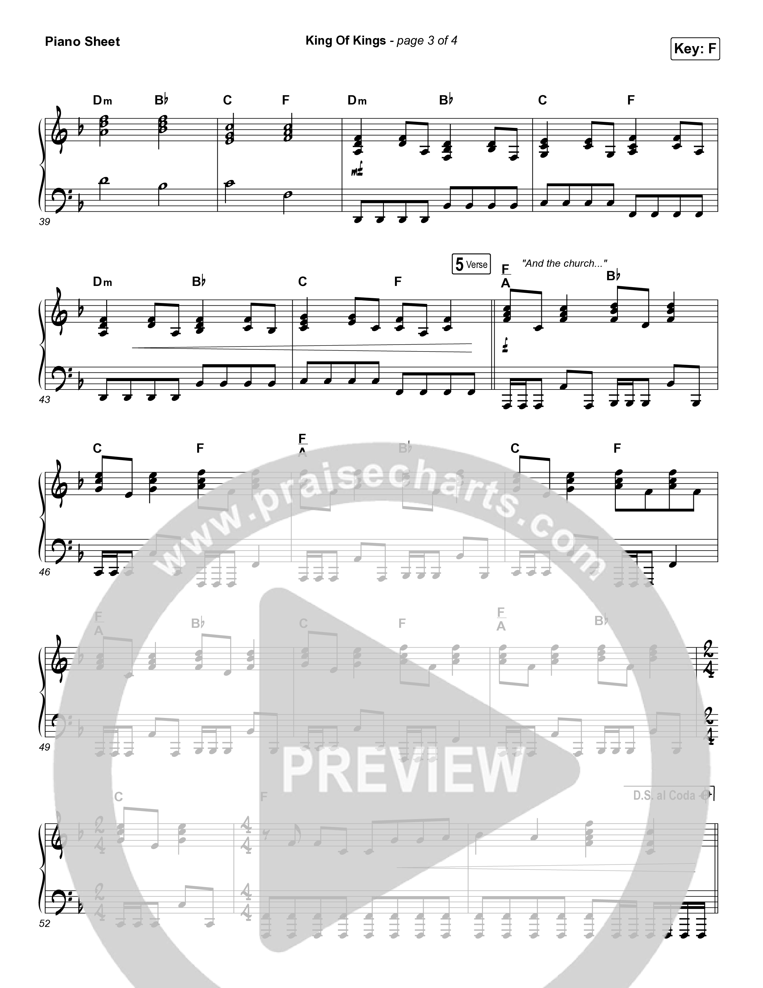 King Of Kings Piano Sheet (Hillsong Worship)