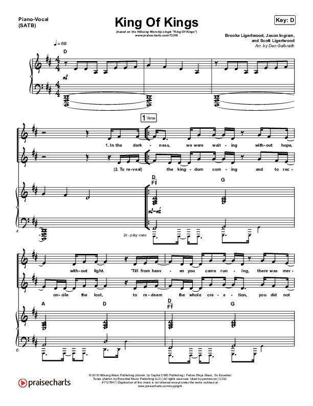 King Of Kings Piano/Vocal (SATB) (Hillsong Worship)