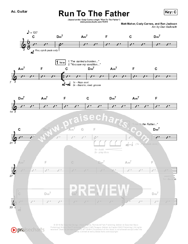 Run To The Father Rhythm Chart (Cody Carnes)