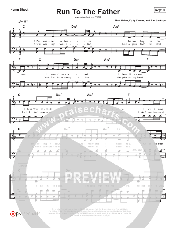 Run To The Father Hymn Sheet (Cody Carnes)