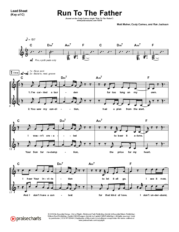 Run To The Father Lead Sheet (Melody) (Cody Carnes)