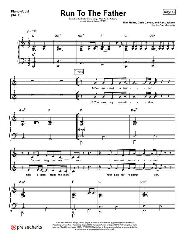 Run To The Father Piano/Vocal (SATB) (Cody Carnes)