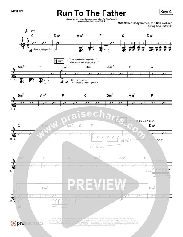 Run To The Father Rhythm Chart (Cody Carnes)