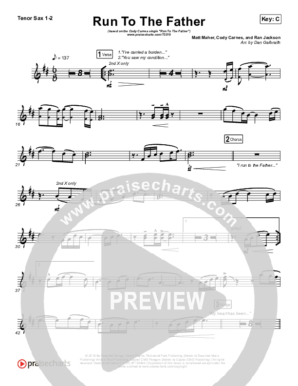 Run To The Father Tenor Sax 1,2 (Cody Carnes)