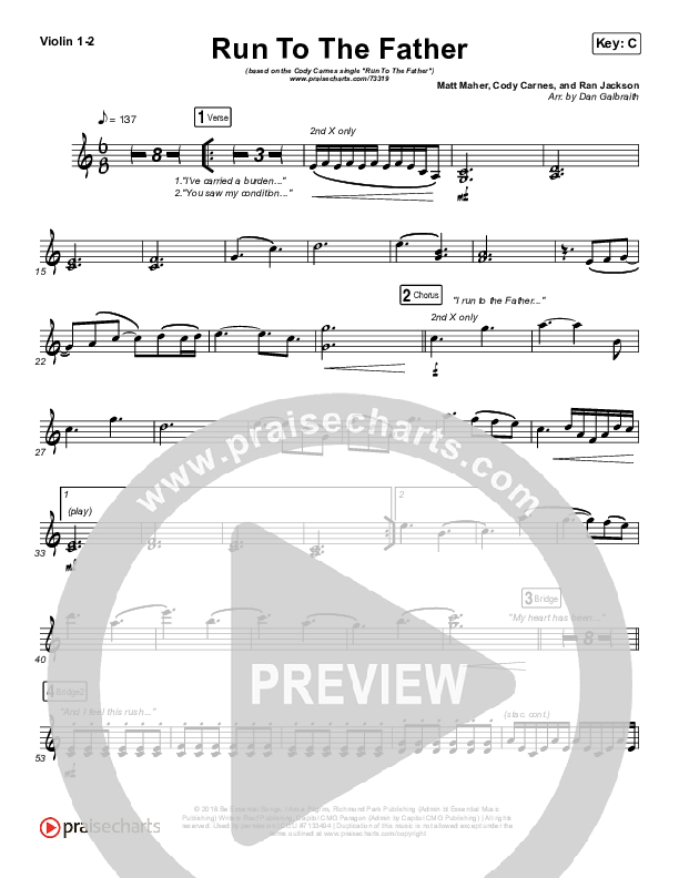 Run To The Father Violin 1,2 (Cody Carnes)