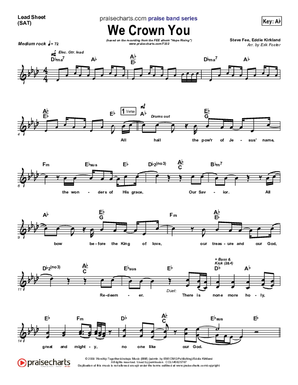 We Crown You Lead Sheet (SAT) (FEE Band)