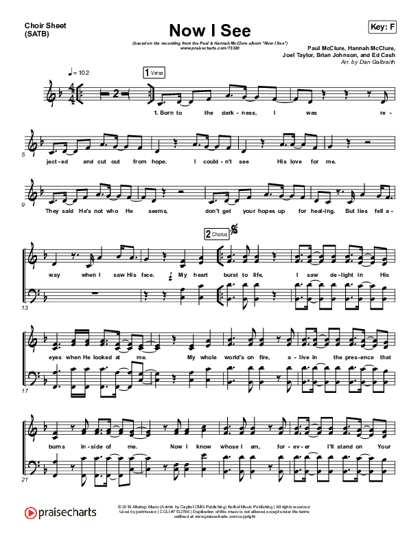 Now I See Choir Vocals (SATB) (Paul McClure / Hannah McClure / The McClures)