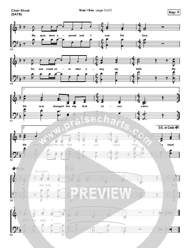 Now I See Choir Sheet (SATB) (Paul McClure / Hannah McClure / The McClures)