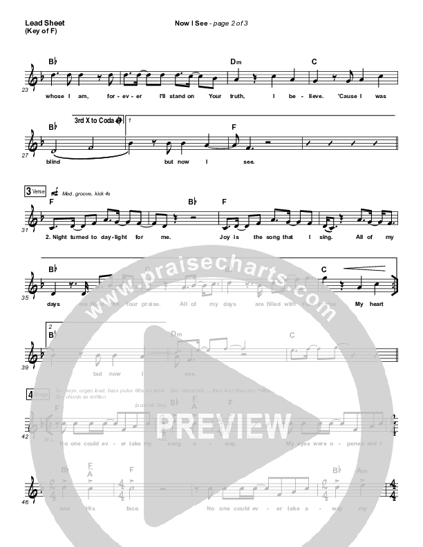 Now I See Lead Sheet (Melody) (Paul McClure / Hannah McClure / The McClures)