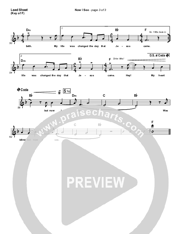 Now I See Lead Sheet (Melody) (Paul McClure / Hannah McClure / The McClures)