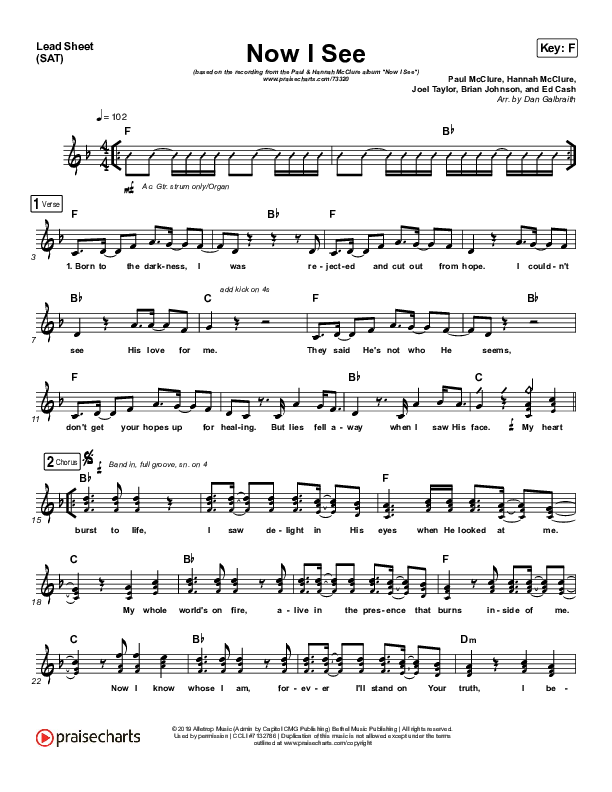 Now I See Lead Sheet (SAT) (Paul McClure / Hannah McClure / The McClures)