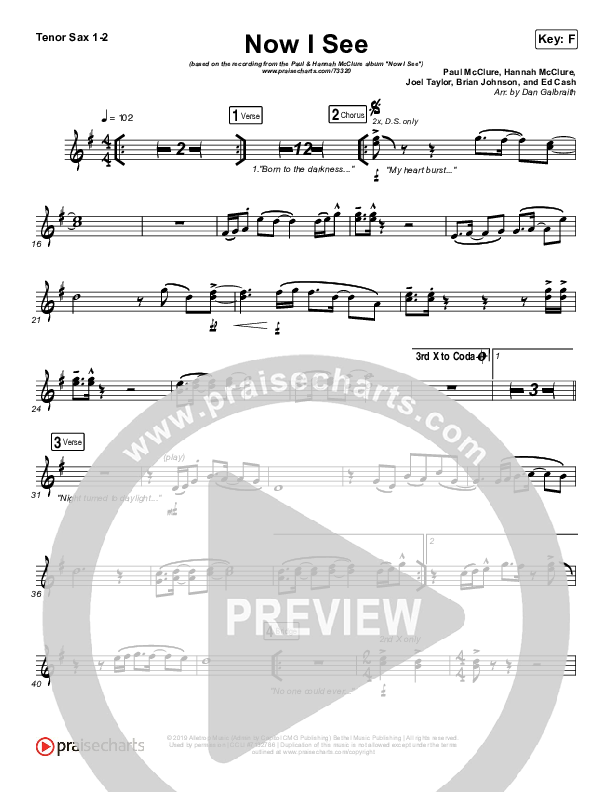 Now I See Tenor Sax 1/2 (Paul McClure / Hannah McClure / The McClures)
