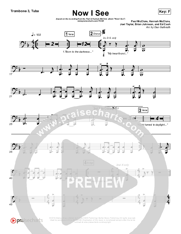 Now I See Trombone 3/Tuba (Paul McClure / Hannah McClure / The McClures)