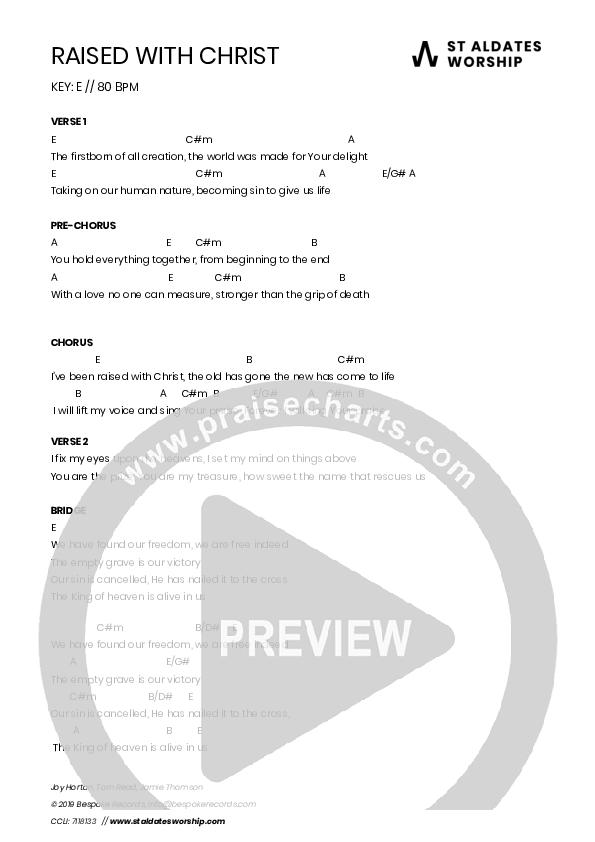 Raised With Christ Chords & Lyrics (St Aldates Worship / Lauren Harris)