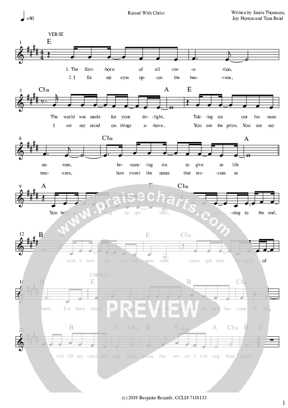 Raised With Christ Lead Sheet (St Aldates Worship / Lauren Harris)