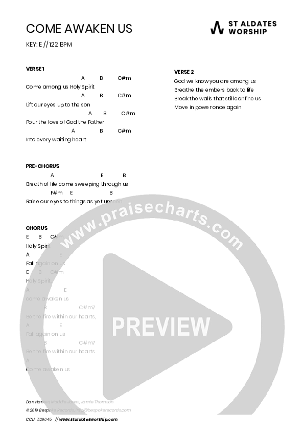 Come Awaken Us Chords & Lyrics (St Aldates Worship / Lauren Harris)
