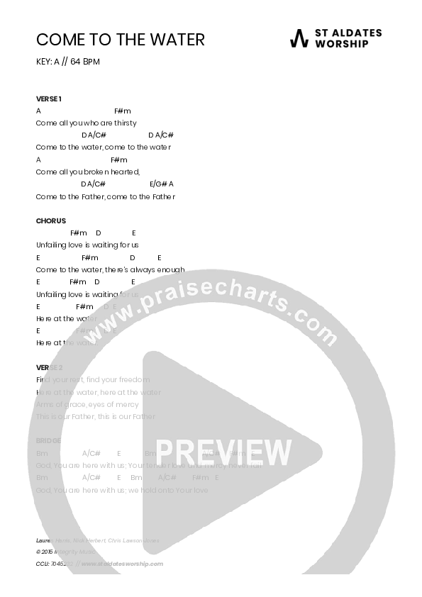 Come To The Water Chords & Lyrics (St Aldates Worship / Lauren Harris)