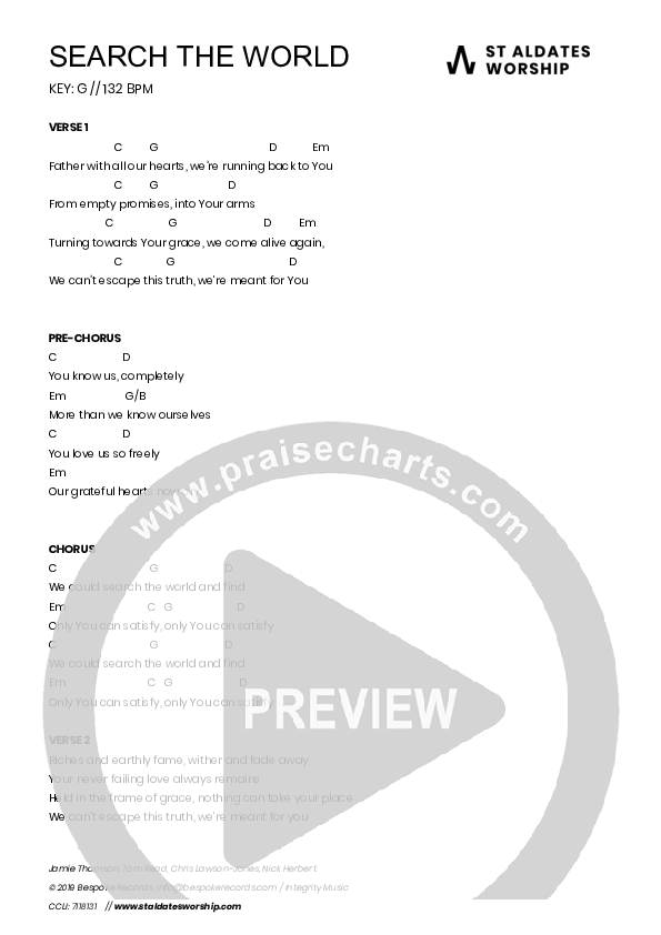 Search The World Chords & Lyrics (St Aldates Worship / Jamie Thomson)
