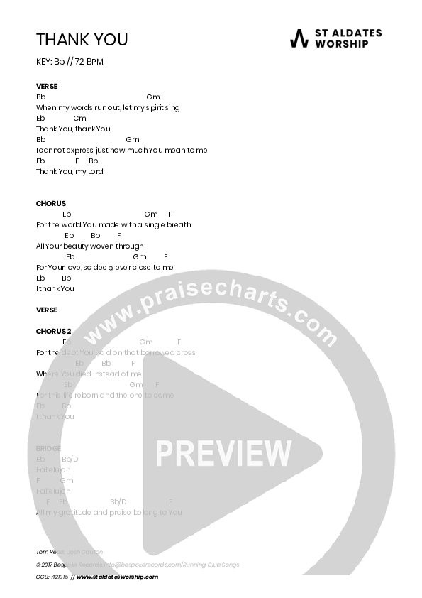 Thank You Chords & Lyrics (St Aldates Worship / Jamie Thomson)