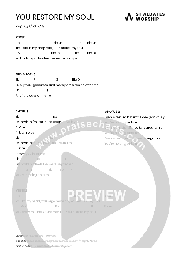 You Restore My Soul Chords & Lyrics (St Aldates Worship / Tom Read / Lauren Harris)