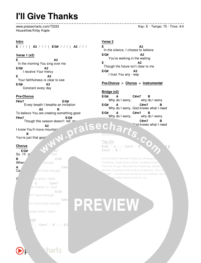 I'll Give Thanks (Live) Chords & Lyrics (Housefires / Kirby Kaple)