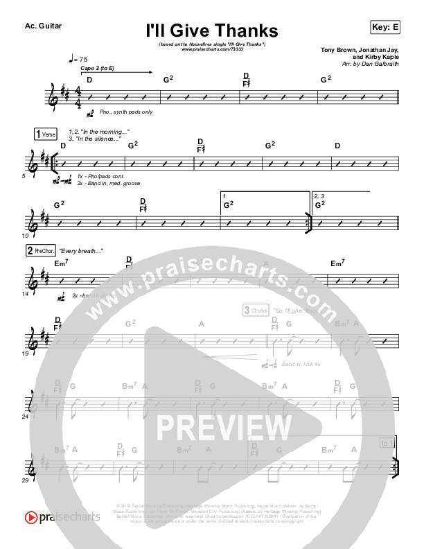 I'll Give Thanks (Live) Acoustic Guitar (Housefires / Kirby Kaple)