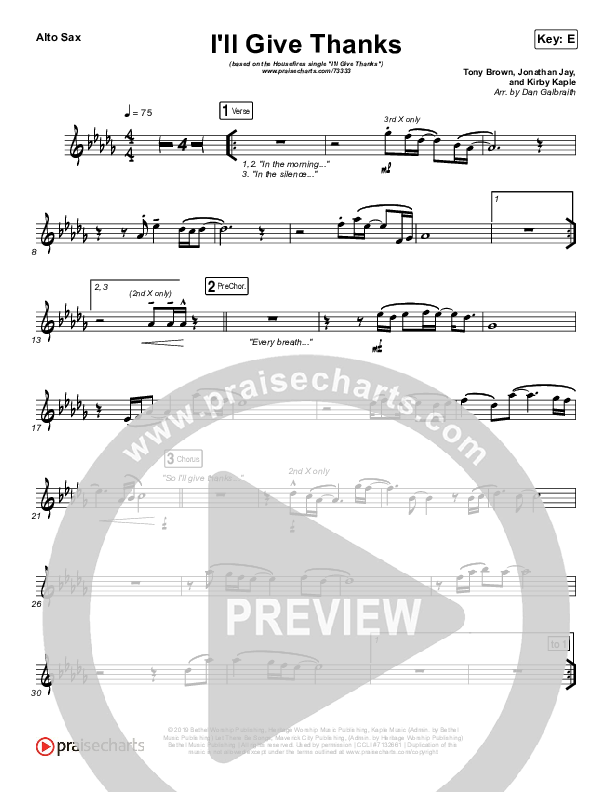 I'll Give Thanks (Live) Alto Sax (Housefires / Kirby Kaple)