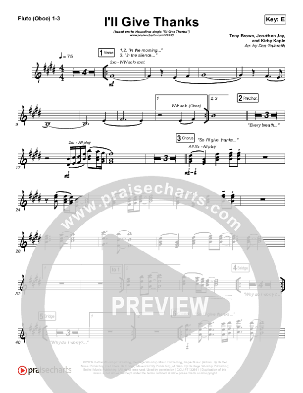 I'll Give Thanks (Live) Flute/Oboe 1/2/3 (Housefires / Kirby Kaple)