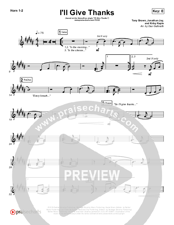 I'll Give Thanks (Live) French Horn 1/2 (Housefires / Kirby Kaple)