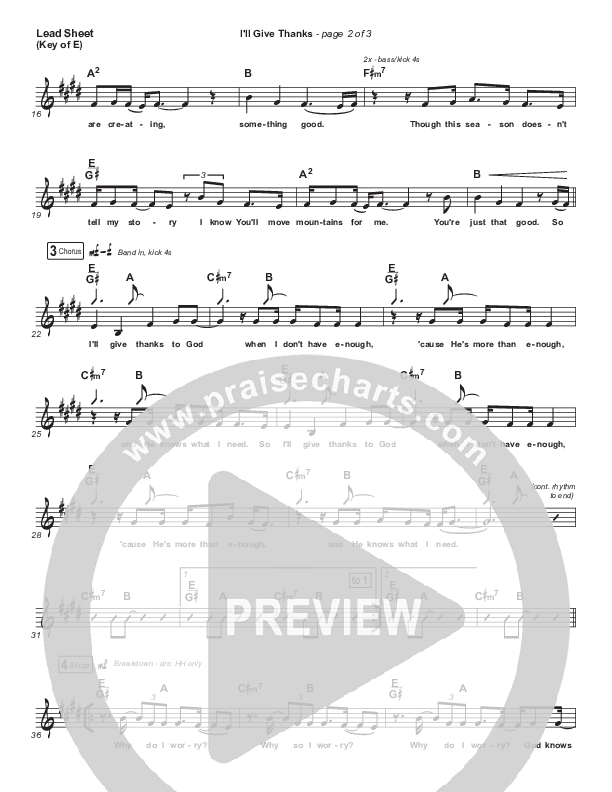 I'll Give Thanks (Live) Lead Sheet (Melody) (Housefires / Kirby Kaple)