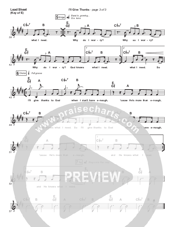 I'll Give Thanks (Live) Lead Sheet (Melody) (Housefires / Kirby Kaple)