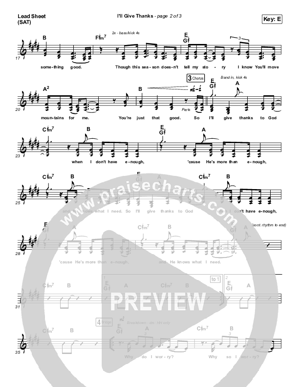 I'll Give Thanks (Live) Lead Sheet (SAT) (Housefires / Kirby Kaple)