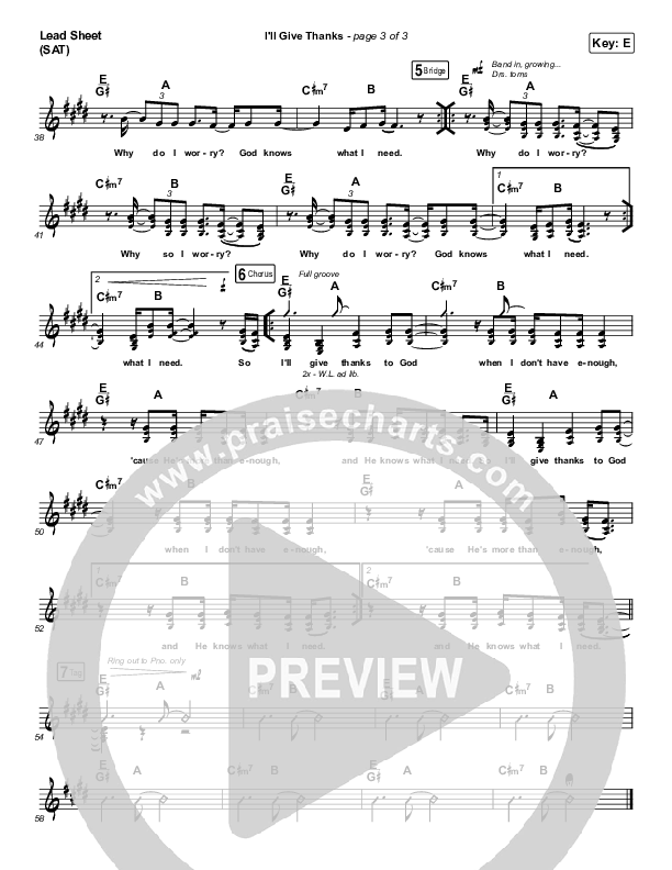 I'll Give Thanks (Live) Lead Sheet (SAT) (Housefires / Kirby Kaple)