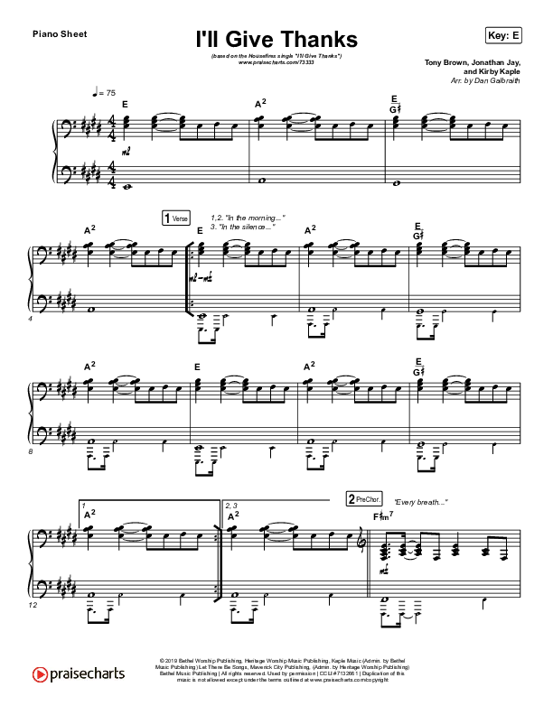 I'll Give Thanks (Live) Piano Sheet (Housefires / Kirby Kaple)