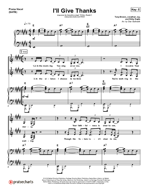 I'll Give Thanks (Live) Piano/Vocal (SATB) (Housefires / Kirby Kaple)