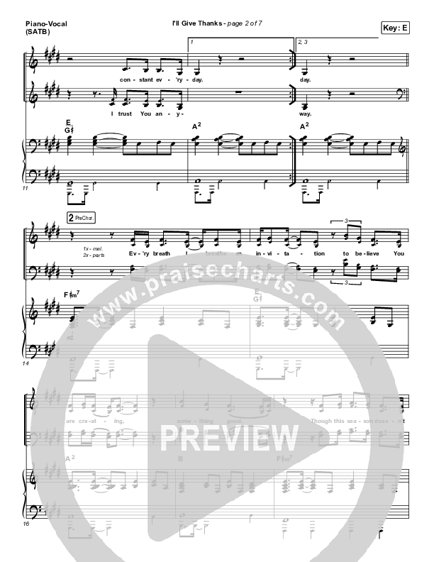 I'll Give Thanks (Live) Piano/Vocal (SATB) (Housefires / Kirby Kaple)