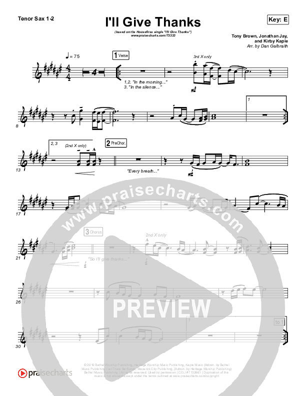 I'll Give Thanks (Live) Tenor Sax 1/2 (Housefires / Kirby Kaple)