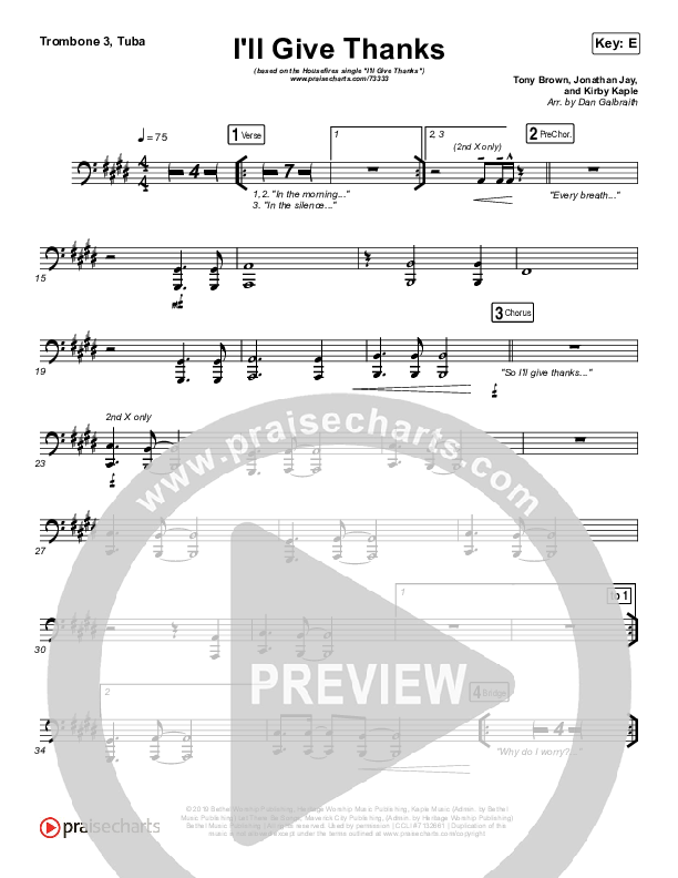 I'll Give Thanks (Live) Trombone 3/Tuba (Housefires / Kirby Kaple)