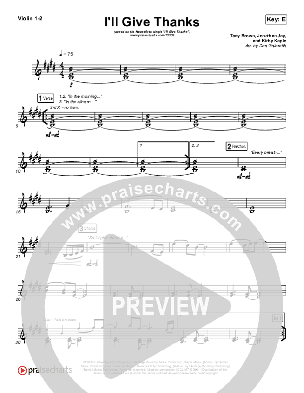 I'll Give Thanks (Live) Violin 1/2 (Housefires / Kirby Kaple)