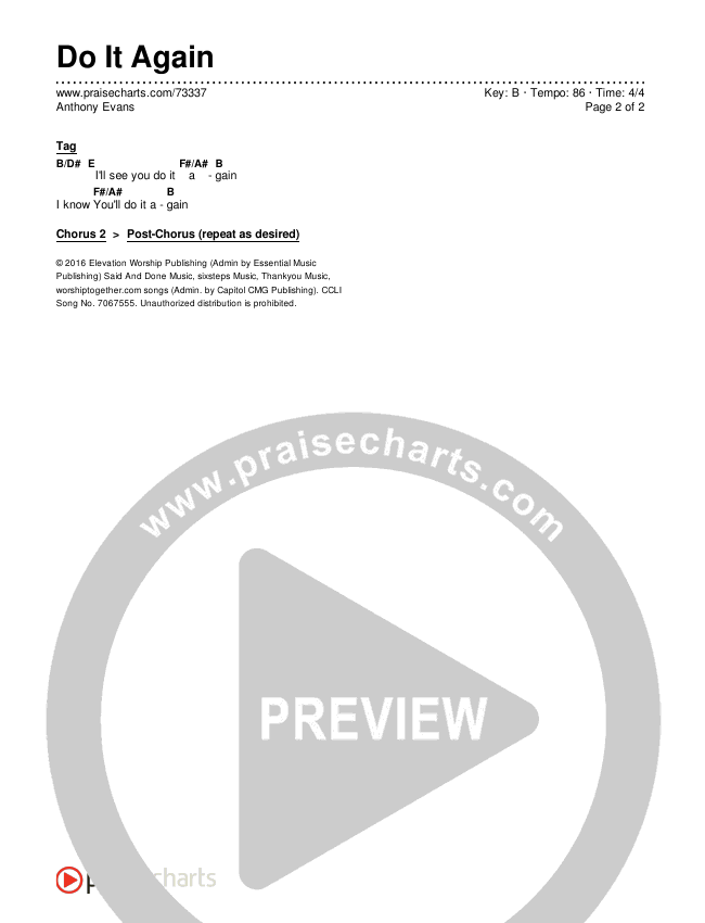 Do It Again Chords & Lyrics (Anthony Evans)