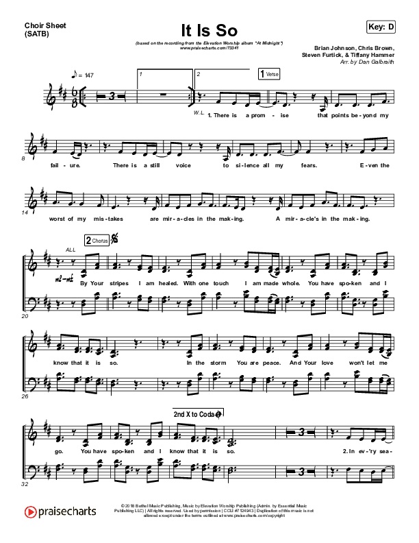 It Is So Choir Sheet (SATB) (Elevation Worship)